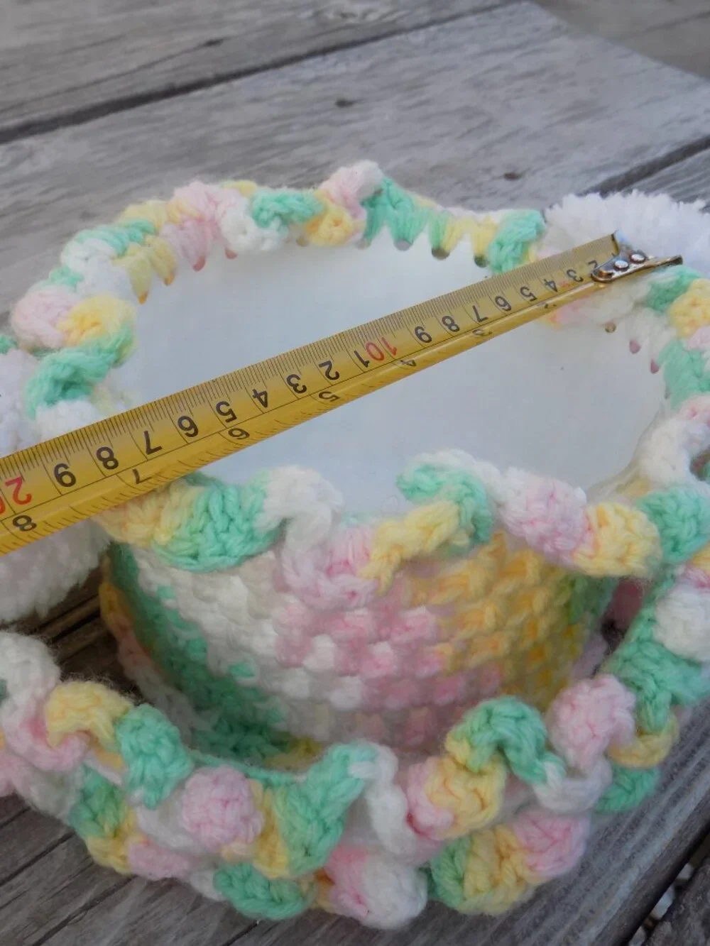 Bunny Basket Crochets on Bottle, Spring Decor, Babys Room Decor, VINTAGE